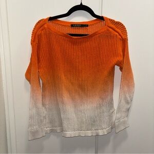 LRL Ralph Lauren Sz Large Orange White Ombré Knit Lightweight Sweater
